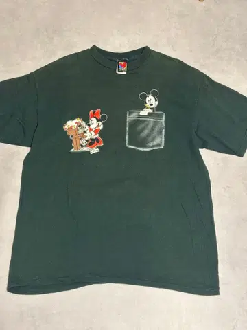 디즈니 미키 미니 구제 의류 빈티지 T셔츠 그린 크리스마스