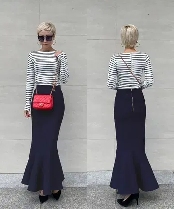 JENNE 리치 머메이드 니트 스커트 M 사이즈 네이비