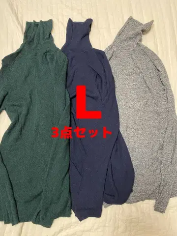 L 유니클로 메리노 리브 터틀넥 스웨터 3세트