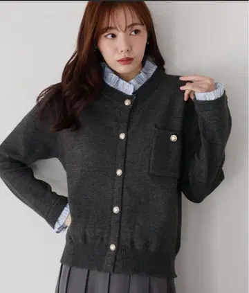 프릴 셔츠 도킹 가디건 차콜 그레이 BLUEEAST