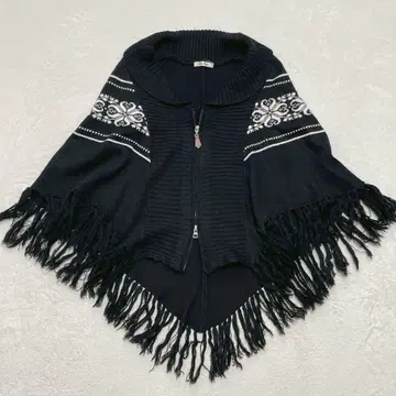 울 혼방 시리시테 니트 판초 케이프 프린지 북유럽 에스닉