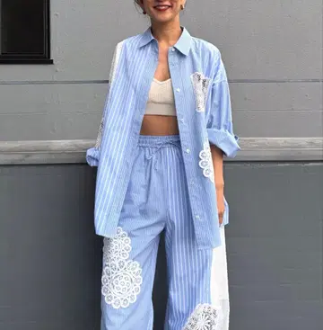 freada 스트라이프 레이스 셔츠