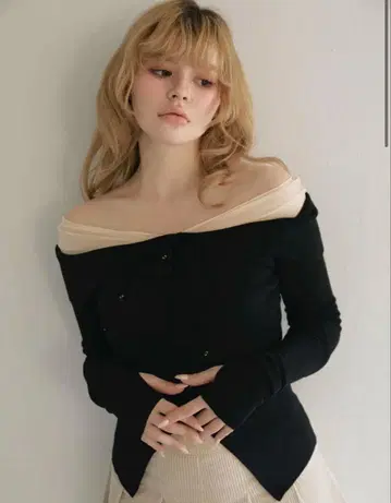 andmary Lazy tulle knit tops black