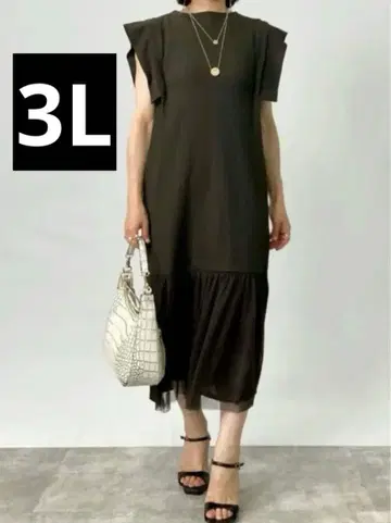 미사용 여성용 반팔 밑단 튤 원피스 뮤리에 3L