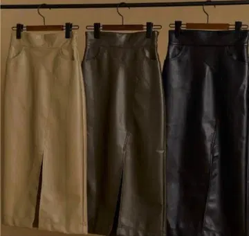 L'Or 로르 가죽 펜슬 스커트 M 브라운