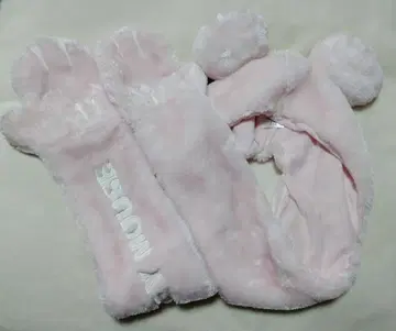 디즈니 미키 머플러 팬캡 미튼 포함 모자 핑크