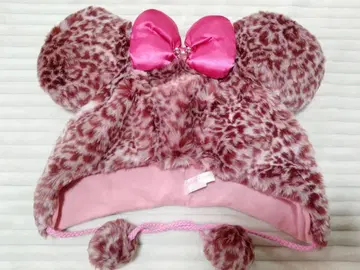 디즈니 미니 레오파드 무늬 핑크 팬캡