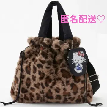 가격 인하 중 새상품 시마무라 헬로키티 참 포함 레오파드 무늬 퍼 백