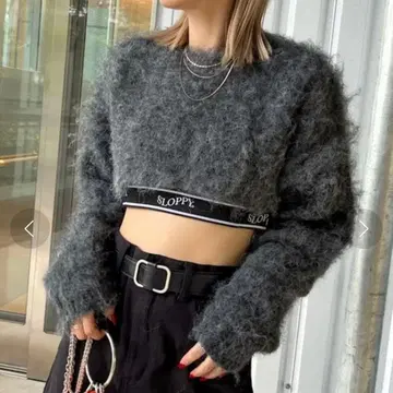 숏 기장 니트 다크 그레이