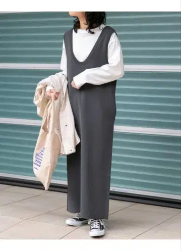 FORK&SPOON/머신 워셔블 니트 오버롤 스커트