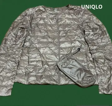 UNIQLO 경량 다운 자켓 베이지 퀼팅 수납 봉투 포함