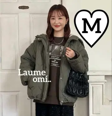 시마무라 omi 후드 보아 퀼트 블루종 코트 카키 M 사이즈