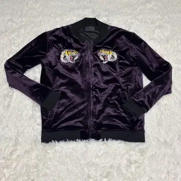 Joan 벨로아 퍼플 호랑이 자수 바시티 자켓 자켓 L 사이즈