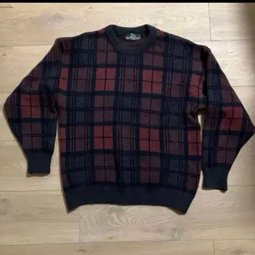 빈티지 체크 무늬 스웨터 남성용 뉴질랜드 산