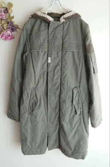 Wafflish waffle 니트 후드 부착 충전솜 무릎 기장 모즈 코트