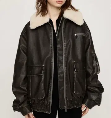 SLY 빈티지 인조 가죽 숏 블루종