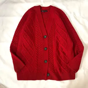 23구 아란 패턴 케이블 니트 가디건 44 세탁 가능 레드