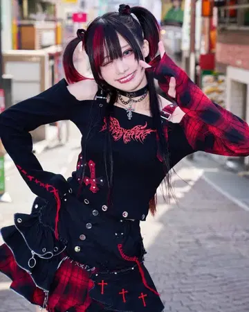 가루루 지퍼 악마 NO 지퍼 스커트 블랙 x 레드