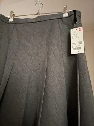 유니클로 와이드 플리츠 미디 스커트 L 그레이