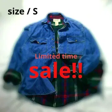 체크 안감 플란넬 데님 긴팔 셔츠 S