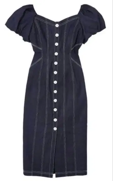 Herlipto 퍼프 슬리브 미디 드레스 M 네이비