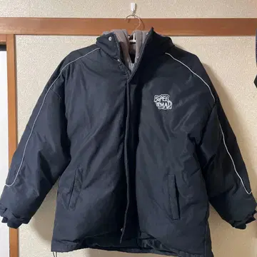 SUPER NO MAD 다운 자켓 블랙 후드 부착