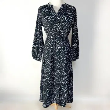 Riberry 도트 무늬 롱 셔츠 원피스 블랙 프리 사이즈