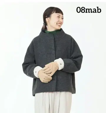 08mab 내추럴 헨리 본 스탠드 칼라 울 숏 코트