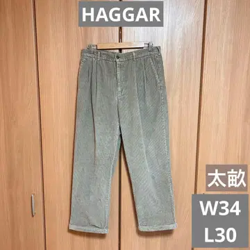 haggar 굵은 폭 코듀로이 치노 팬츠 W34L30 브라운