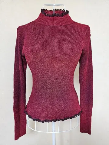 [택 포함 새상품] L'EST ROSE 장미 레이스 하이넥 리브 니트