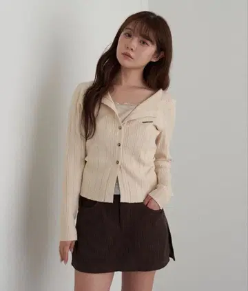 Ray Cassin 레이스 레이어드 리브 프론트 오픈 니트