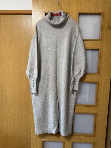 그린 라벨 롱 니트 원피스 그레이 터틀넥