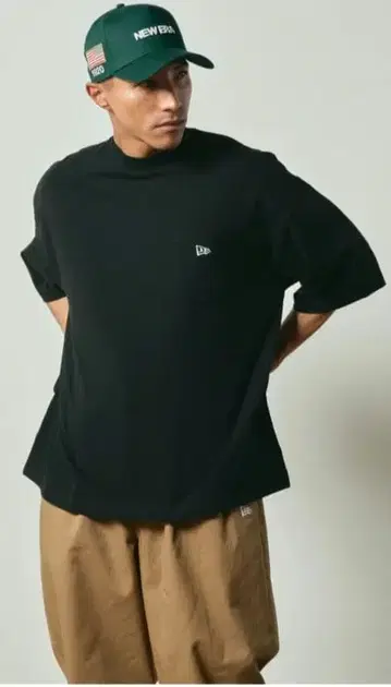 NEWERA 블랙 와이드 핏 포켓 T셔츠 XL