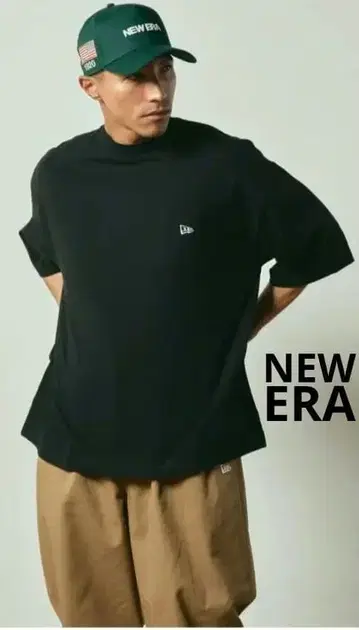 NEWERA 블랙 와이드 핏 포켓 T셔츠 XL