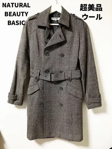 NATURAL BEAUTY BASIC 체크 무늬 울 트렌치코트