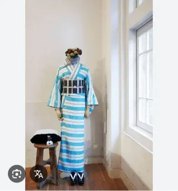 Double Maison 펄 보더 기모노 ( 스카이블루 )