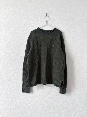 랄프 로렌 굵은 케이블 카키 니트 M