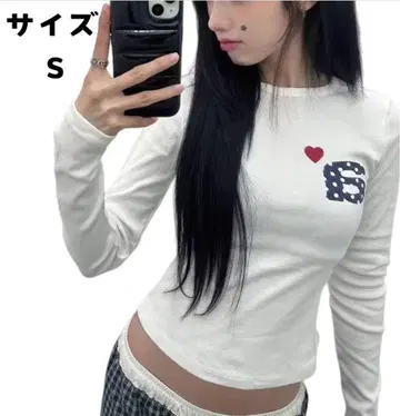 [새상품] aeae 화이트 긴팔T셔츠 폴카 도트 프린트