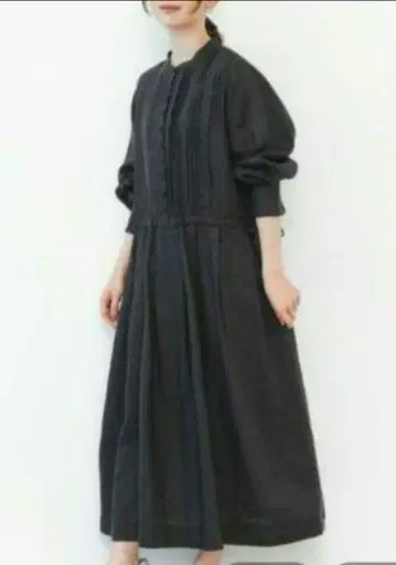 natural by clip 린넨 핀턱 롱 원피스 블랙 F