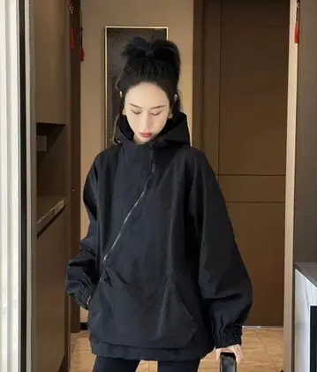 오버 사이즈 후드 자켓 블랙