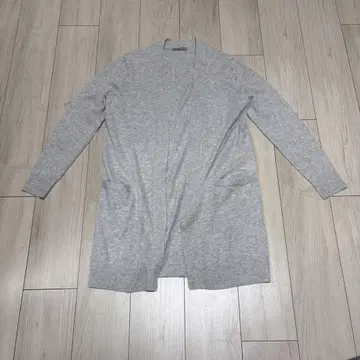 띠어리 럭스 캐시미어 100% 노카라 가디건 미들 기장 그레이