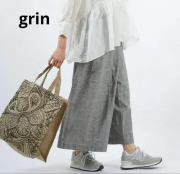 grin 와이드 팬츠 랩 팬츠 체크 린넨