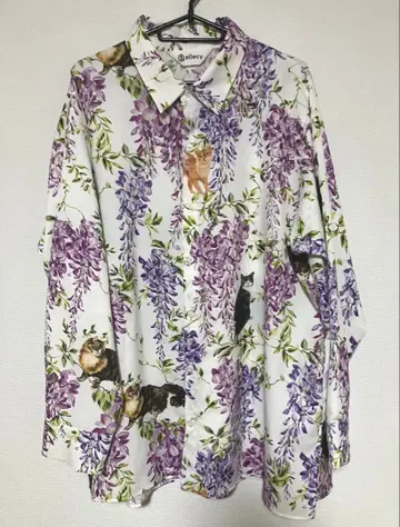 ellecy 롱 슬리브 셔츠 등나무 꽃 고양이