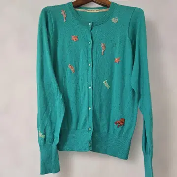 TSUMORI CHISATO 바닷속 생물 터콰이즈 색 비즈 자수 가디건