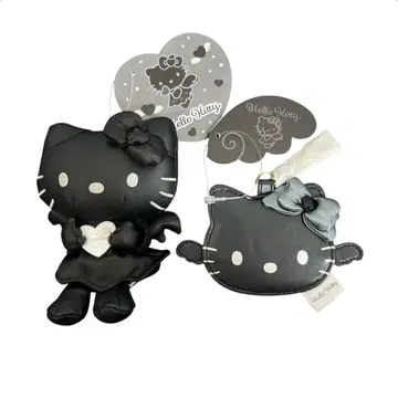 택 포함 미사용 새상품 헬로키티 인조 가죽 마스코트 참 거울 참 블랙