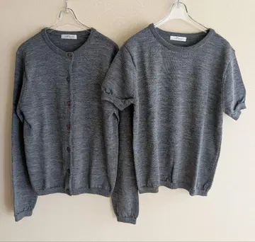 미사용 울 반팔 니트 긴팔 가디건 앙상블 니트 그레이