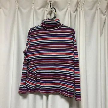 [ BEAMS BOY ] 멀티 보더 리브 터틀넥 티셔츠