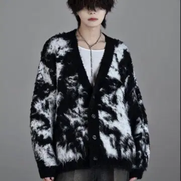 BOUCLE SHAGGY KNIT REVERSIBLE CARDIGAN