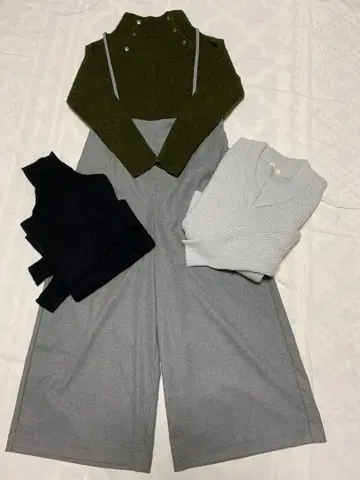 Discoat 스트랩 와이드 팬츠 니트 4종 세트