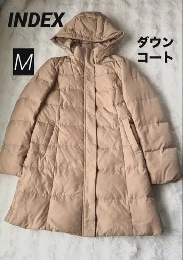 INDEX 롱 다운 자켓 다운 코트 베이지 후드 부착 M